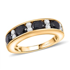 Madagascar Blue Sapphire (DF) and Moissanite 2.25 ctw Ring in 18K Vermeil Yellow Gold Over Sterling Silver (Size 7.0)
