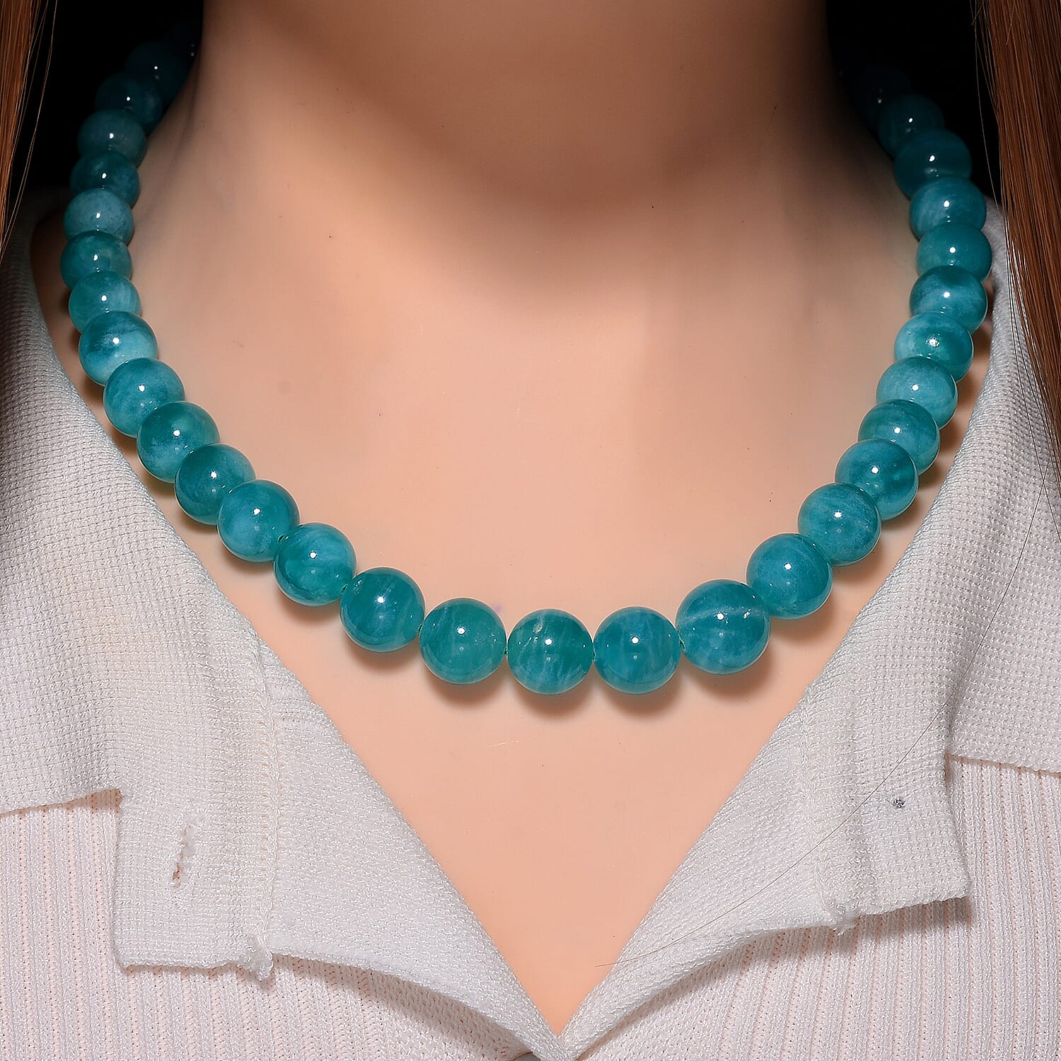 Amazonite 475.00 ctw Beaded Necklace in Rhodium Over Sterling Silver 20 Inches