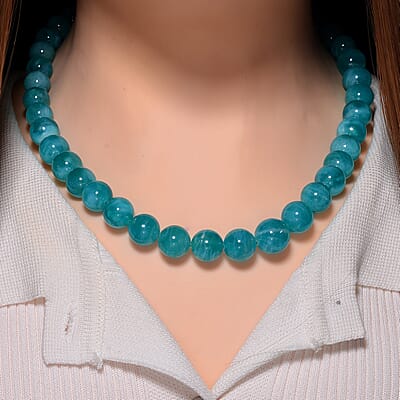 Amazonite 475.00 ctw Beaded Necklace in Rhodium Over Sterling Silver 20 Inches