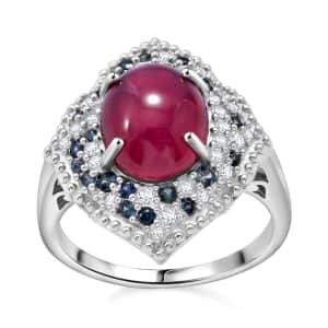 Doorbuster African Ruby (FF) and Multi Gemstone 9.20 ctw Victorian Halo Ring in Rhodium Over Sterling Silver (Size 10.0)