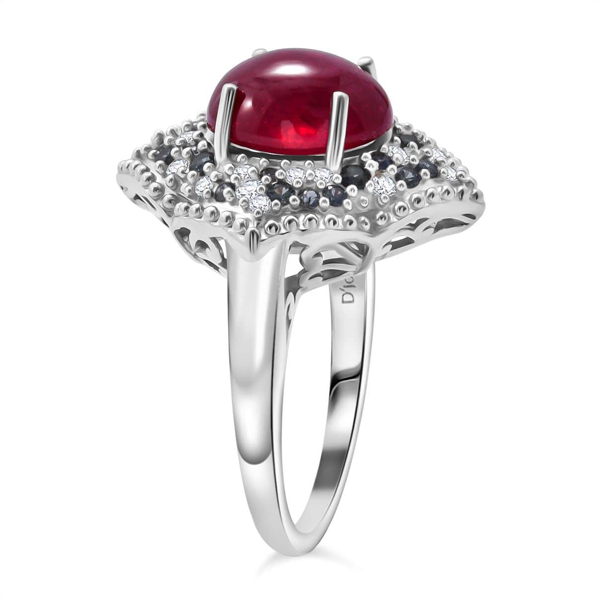 Doorbuster African Ruby (FF) and Multi Gemstone 9.20 ctw Victorian Halo Ring in Rhodium Over Sterling Silver (Size 10.0) image number 3