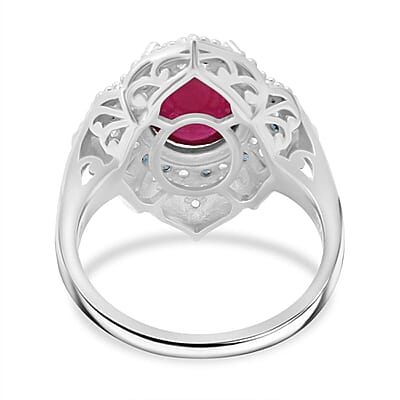 African Ruby (FF) and Multi Gemstone 9.20 ctw Victorian Halo Ring in Rhodium Over Sterling Silver (Size 10.0)