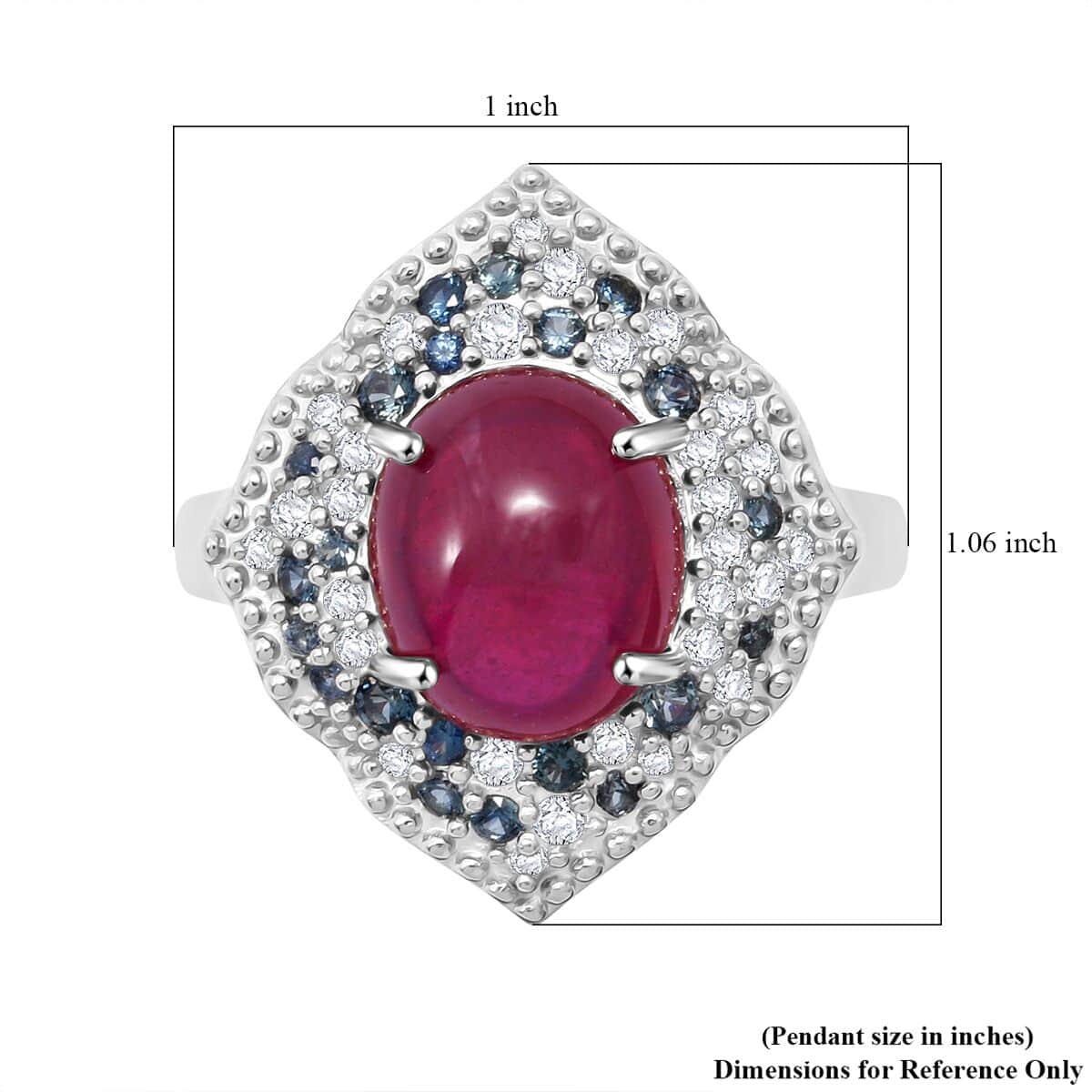 Doorbuster African Ruby (FF) and Multi Gemstone 9.20 ctw Victorian Halo Ring in Rhodium Over Sterling Silver (Size 10.0) image number 5