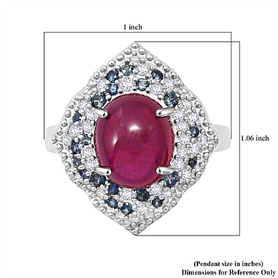 African Ruby (FF) and Multi Gemstone 9.20 ctw Victorian Halo Ring in Rhodium Over Sterling Silver (Size 10.0)