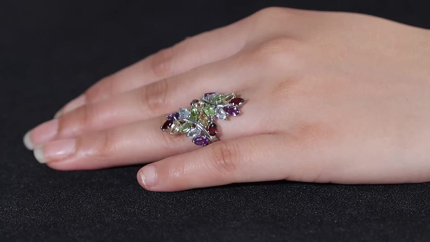 Multi Gemstone Cluster Ring in Stainless Steel (Size 6.0) 5.10 ctw