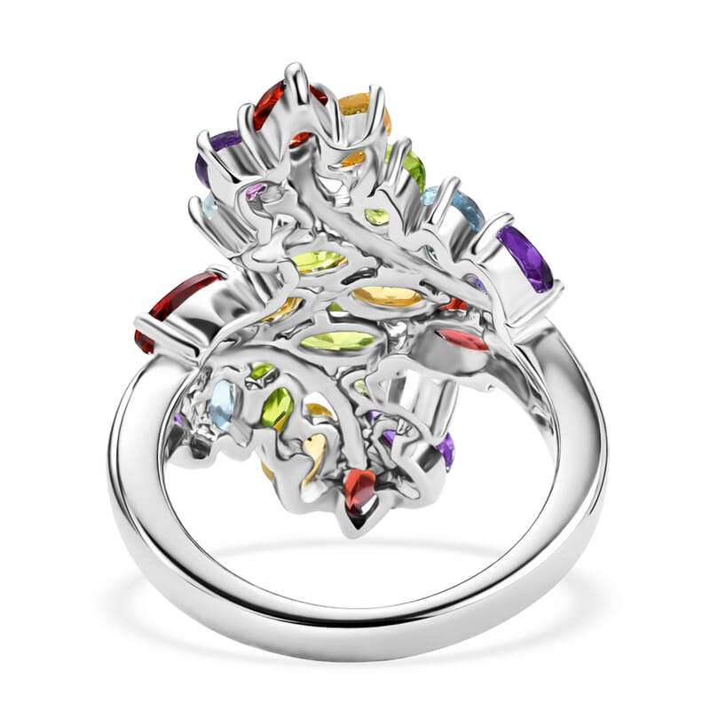 Multi Gemstone 5.10 ctw Cluster Ring in Stainless Steel (Size 6.0)