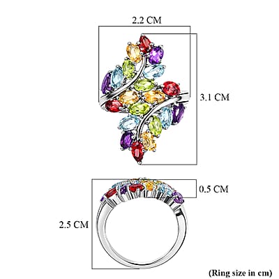Multi Gemstone 5.10 ctw Cluster Ring in Stainless Steel (Size 8.0)