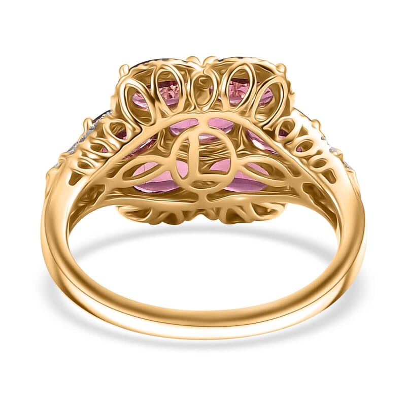 Certified & Appraised Luxoro AAA Ouro Fino Rubellite and G-H I2 Diamond 3.55 ctw Ring in 10K Yellow Gold (Size 10.0) 4.20 Grams