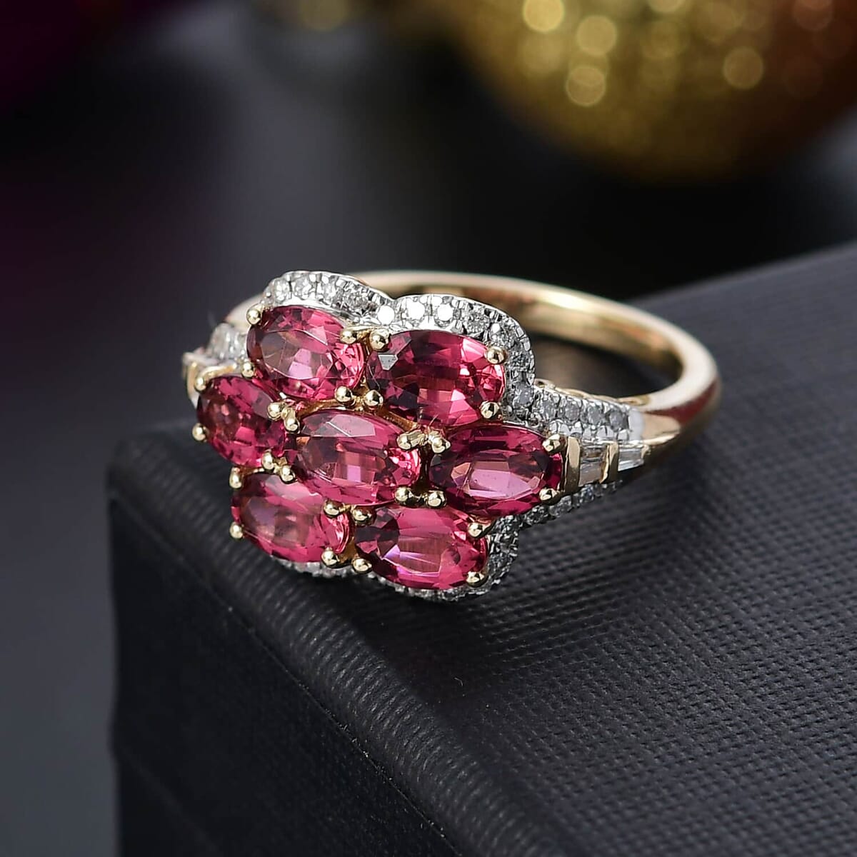 Certified & Appraised Luxoro AAA Ouro Fino Rubellite and G-H I2 Diamond 3.55 ctw Ring in 10K Yellow Gold (Size 11.5) 4.20 Grams image number 1