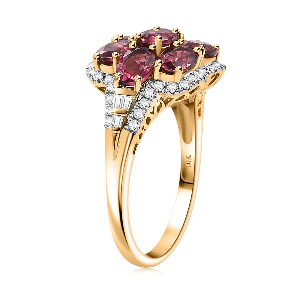Certified & Appraised Luxoro AAA Ouro Fino Rubellite and G-H I2 Diamond 3.55 ctw Ring in 10K Yellow Gold (Size 11.5) 4.20 Grams image number 3