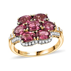 Certified & Appraised Luxoro AAA Ouro Fino Rubellite and G-H I2 Diamond 3.55 ctw Ring in 10K Yellow Gold (Size 12.0) 4.20 Grams