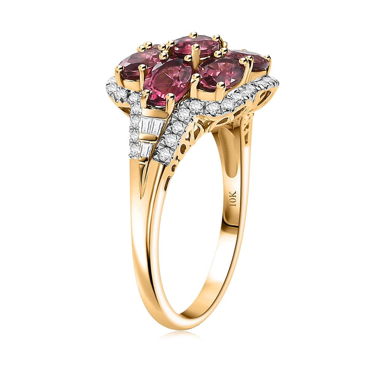 Certified & Appraised Luxoro AAA Ouro Fino Rubellite and G-H I2 Diamond 3.55 ctw Ring in 10K Yellow Gold (Size 12.0) 4.20 Grams image number 3