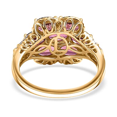 Certified & Appraised Luxoro AAA Ouro Fino Rubellite and G-H I2 Diamond 3.55 ctw Ring in 10K Yellow Gold (Size 5.0) 4.20 Grams