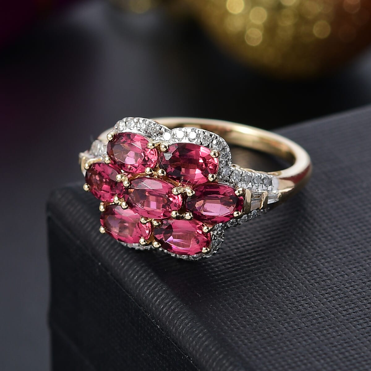 Certified & Appraised Luxoro AAA Ouro Fino Rubellite and G-H I2 Diamond 3.55 ctw Ring in 10K Yellow Gold (Size 6.0) 4.20 Grams image number 1