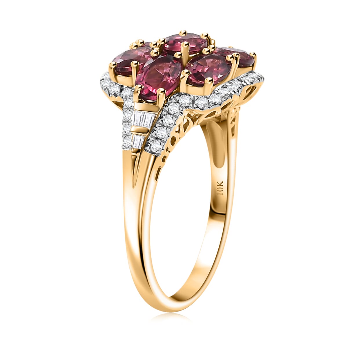 Certified & Appraised Luxoro AAA Ouro Fino Rubellite and G-H I2 Diamond 3.55 ctw Ring in 10K Yellow Gold (Size 6.0) 4.20 Grams image number 3