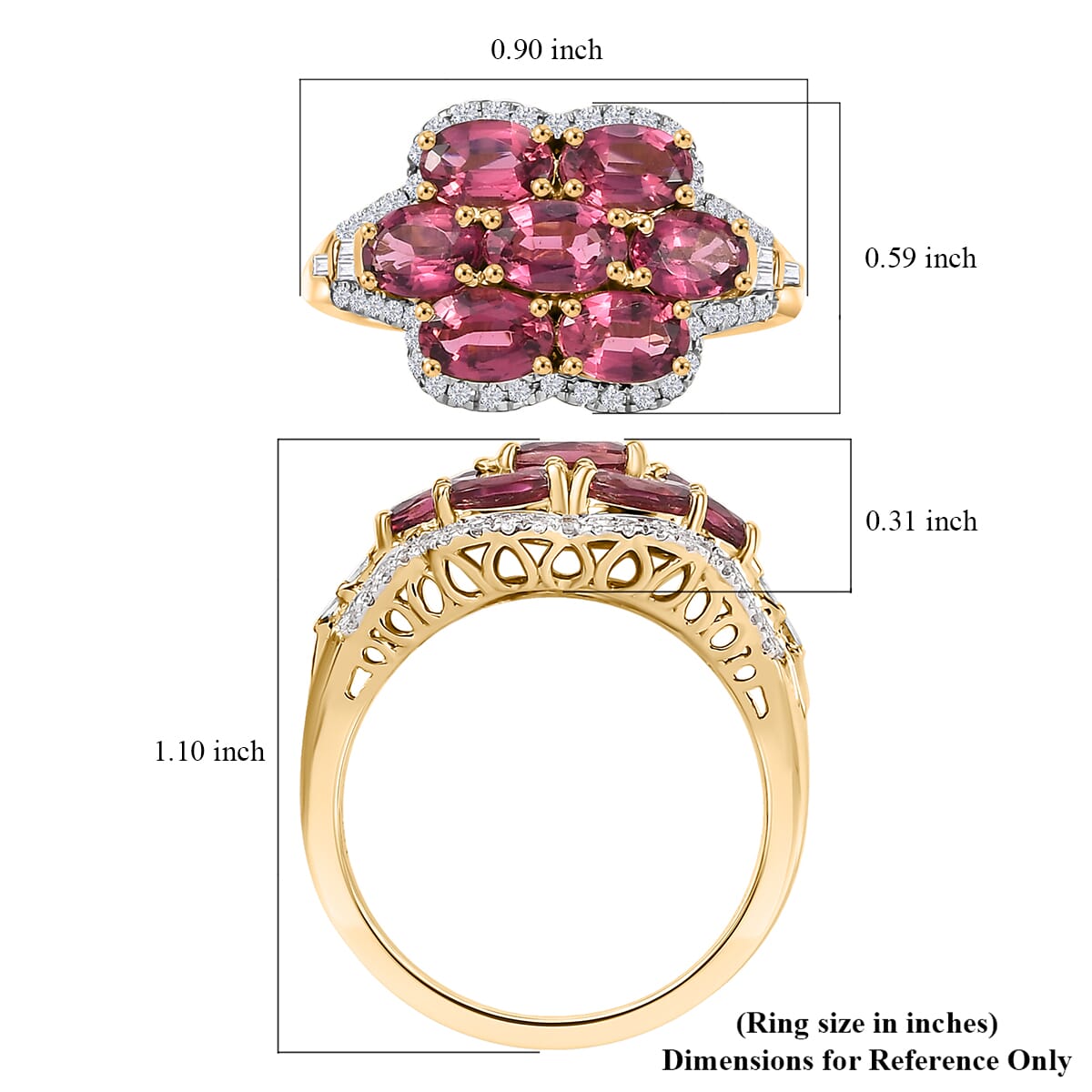 Certified & Appraised Luxoro AAA Ouro Fino Rubellite and G-H I2 Diamond 3.55 ctw Ring in 10K Yellow Gold (Size 6.0) 4.20 Grams image number 5