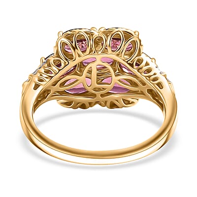 Certified & Appraised Luxoro AAA Ouro Fino Rubellite and G-H I2 Diamond 3.55 ctw Ring in 10K Yellow Gold (Size 7.0) 4.20 Grams