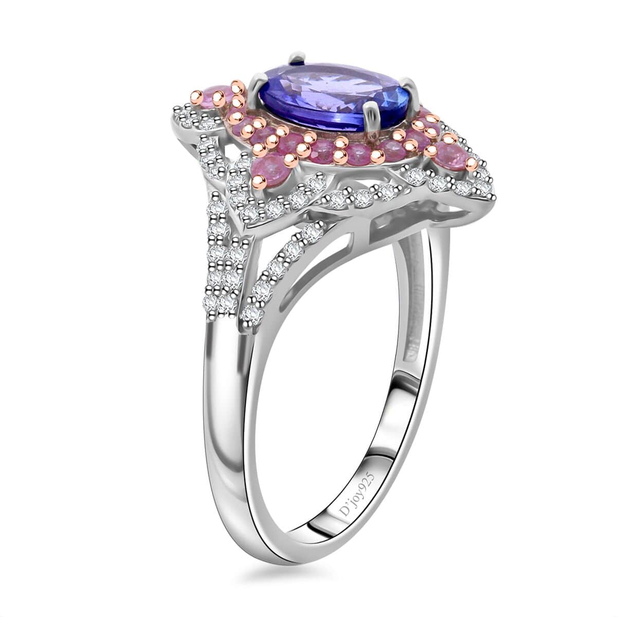 Tanzanite and Multi Gemstone 2.40 ctw Majestic Floral Ring in Rhodium Over Sterling Silver (Size 10.0) image number 3