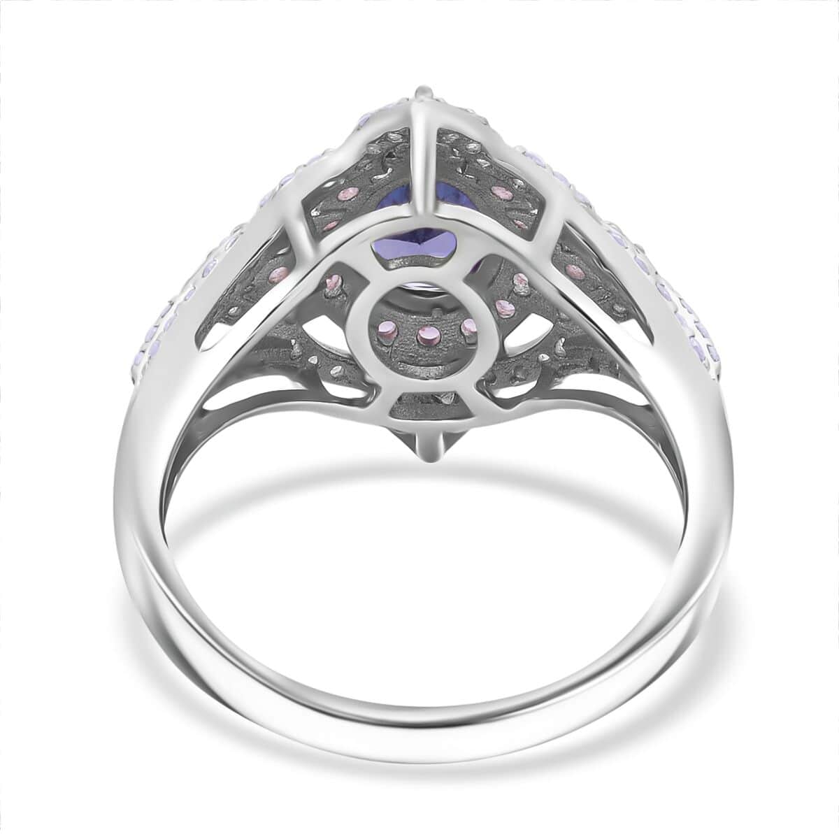 Tanzanite and Multi Gemstone 2.40 ctw Majestic Floral Ring in Rhodium Over Sterling Silver (Size 10.0) image number 4