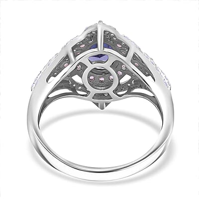 Tanzanite and Multi Gemstone 2.40 ctw Majestic Floral Ring in Rhodium Over Sterling Silver (Size 10.0)