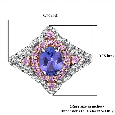 Tanzanite and Multi Gemstone 2.40 ctw Majestic Floral Ring in Rhodium Over Sterling Silver (Size 10.0)