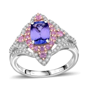 Tanzanite and Multi Gemstone 2.60 ctw Majestic Floral Ring in Rhodium Over Sterling Silver (Size 10.0)