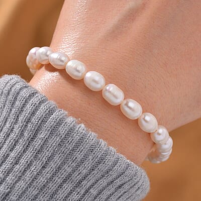 White Freshwater Pearl Stretch Bracelet (6.5-7.0In)
