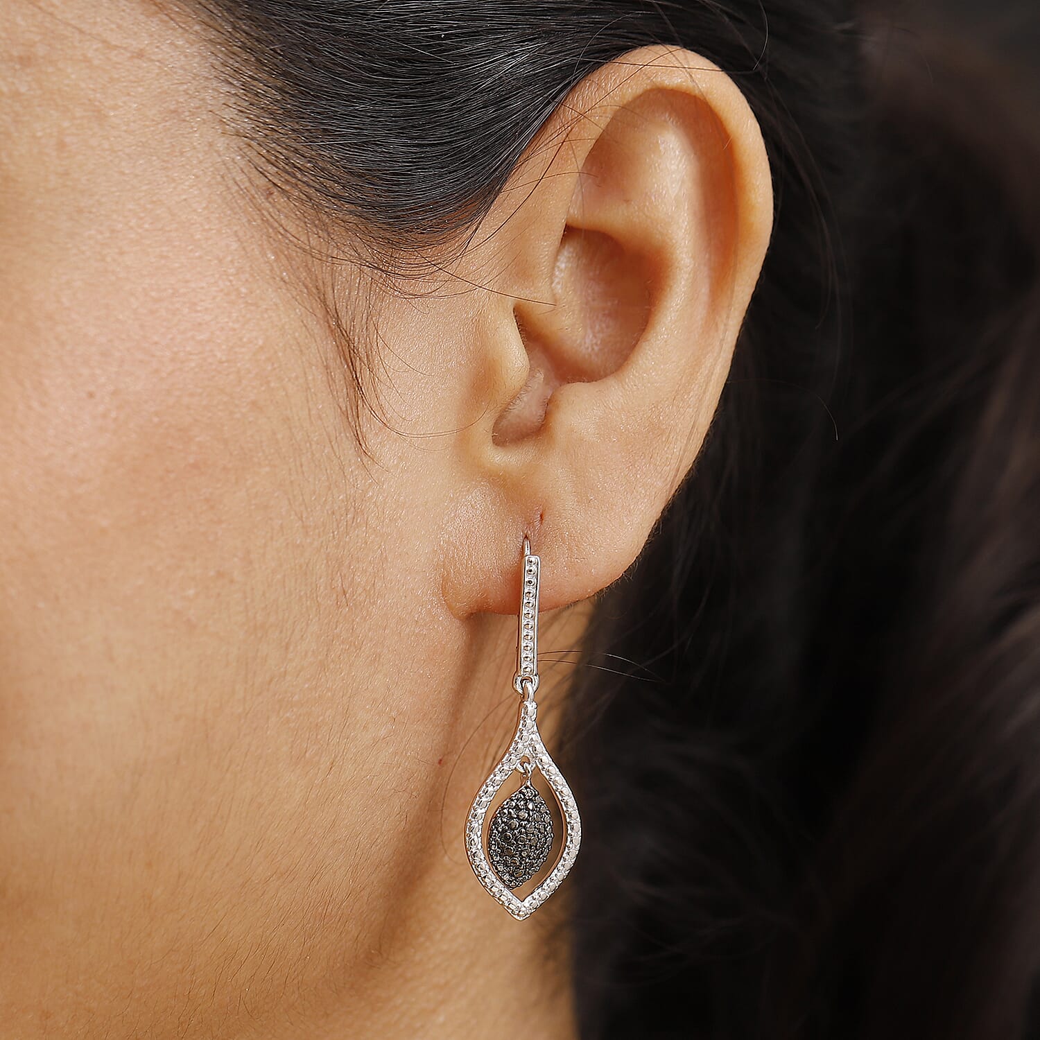 Natural Champagne Diamond Accent Earrings in Platinum Bond