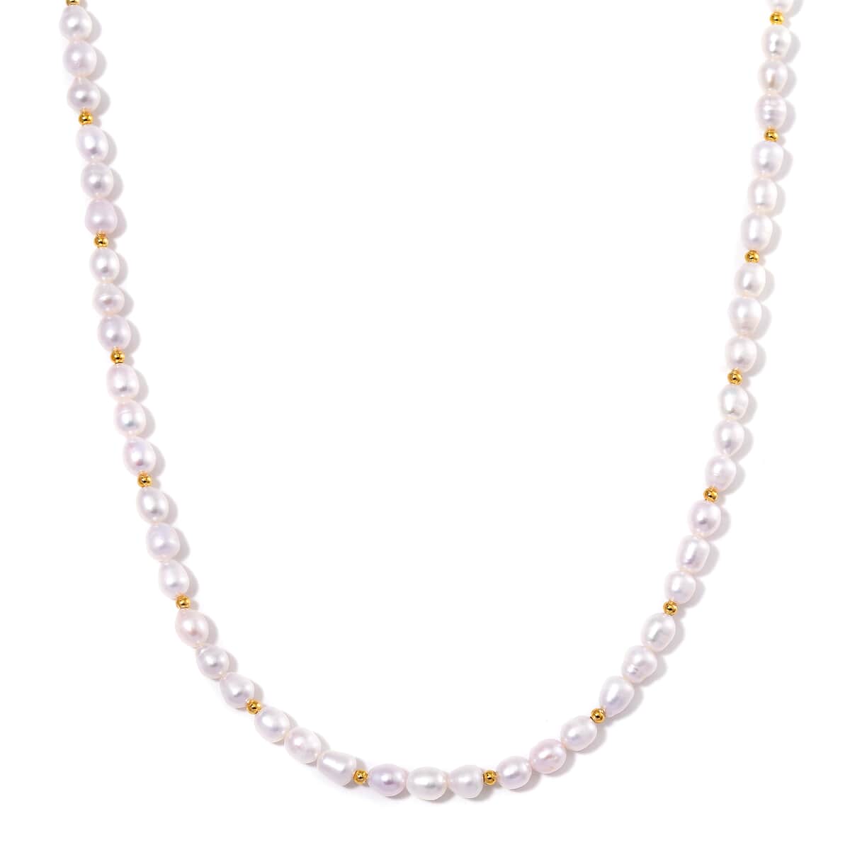 White Freshwater Pearl Necklace in 14K Yellow Gold Over Sterling Silver 20 Inches image number 0