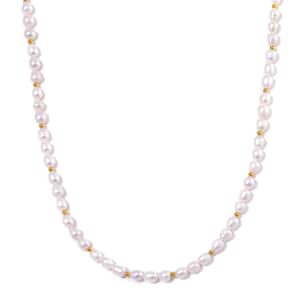 White Freshwater Pearl Necklace in 14K Yellow Gold Over Sterling Silver 20 Inches