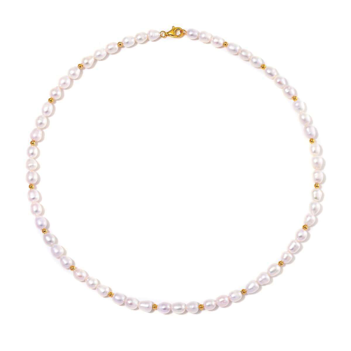 White Freshwater Pearl Necklace in 14K Yellow Gold Over Sterling Silver 20 Inches image number 2