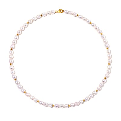 White Freshwater Pearl Necklace in 14K Yellow Gold Over Sterling Silver 20 Inches