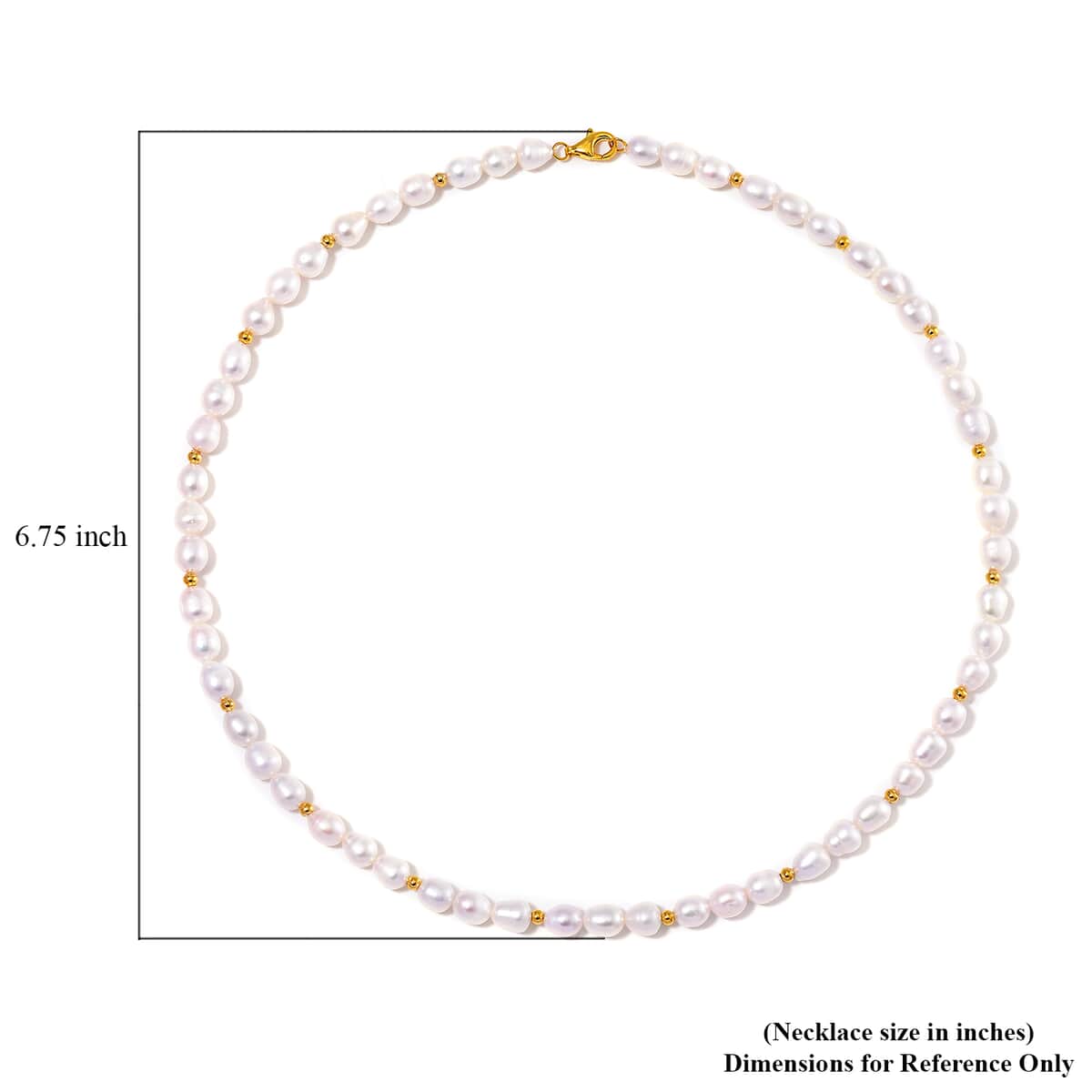 White Freshwater Pearl Necklace in 14K Yellow Gold Over Sterling Silver 20 Inches image number 4