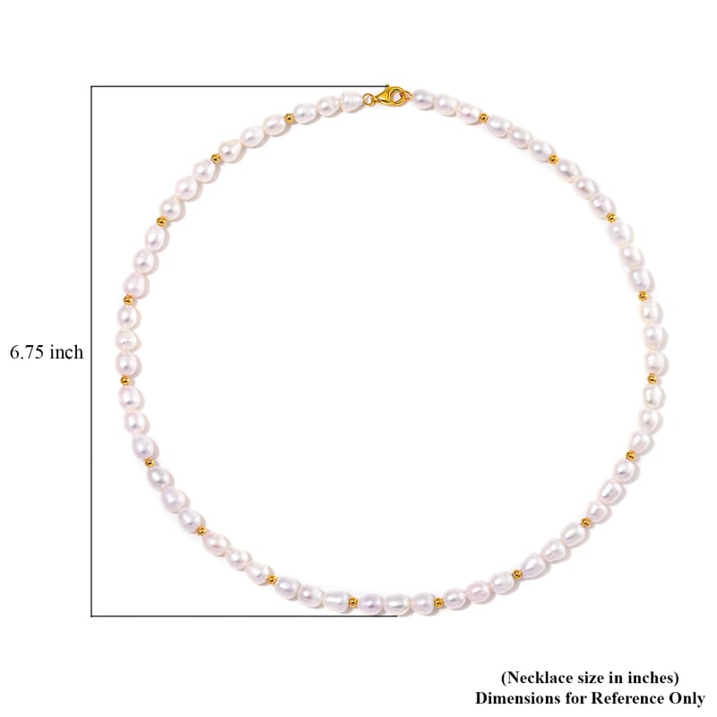 White Freshwater Pearl Necklace in 14K Yellow Gold Over Sterling Silver 20 Inches