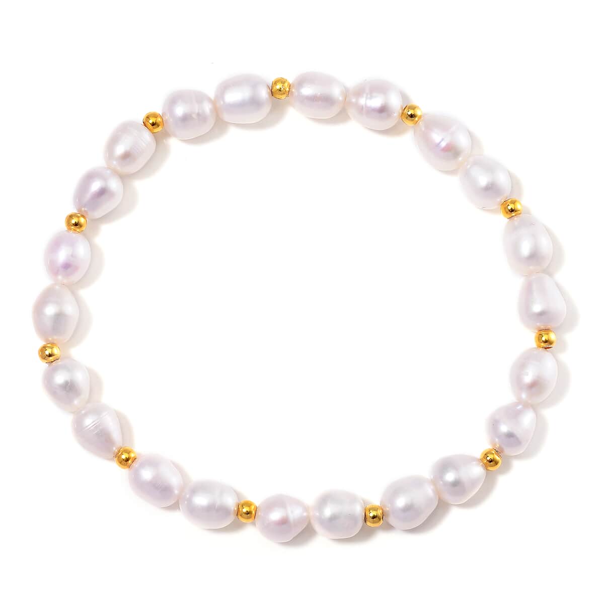 White Freshwater Pearl Stretch Bracelet in 14K Yellow Gold Over Sterling Silver image number 0