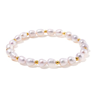 White Freshwater Pearl Stretch Bracelet in 14K Yellow Gold Over Sterling Silver