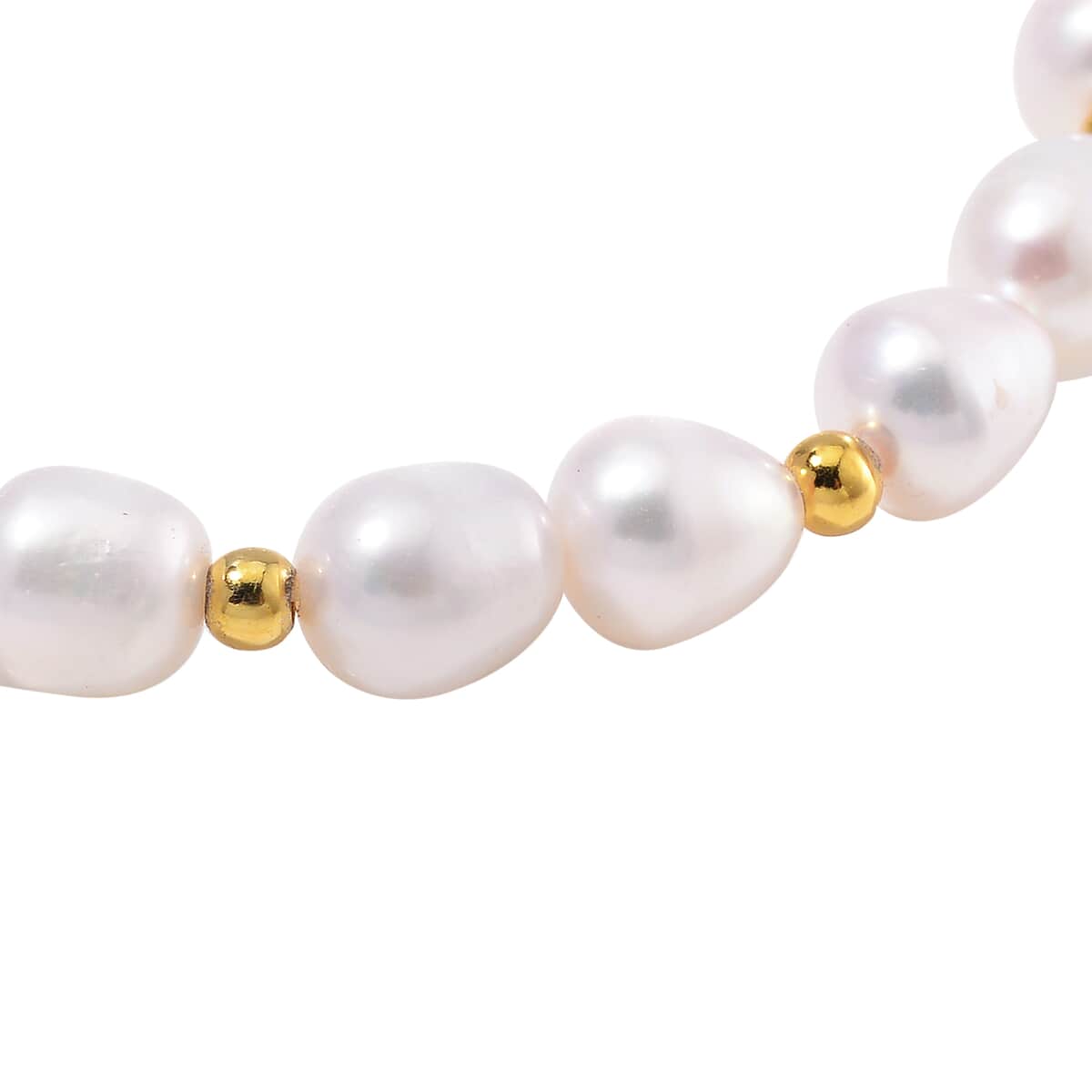 White Freshwater Pearl Stretch Bracelet in 14K Yellow Gold Over Sterling Silver image number 3