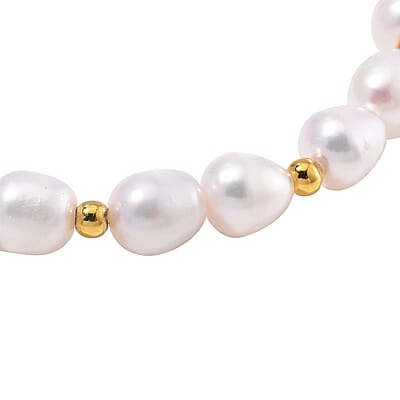 White Freshwater Pearl Stretch Bracelet in 14K Yellow Gold Over Sterling Silver