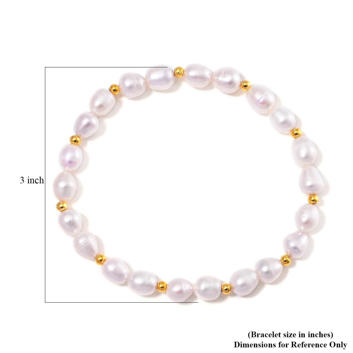 White Freshwater Pearl Stretch Bracelet in 14K Yellow Gold Over Sterling Silver image number 4