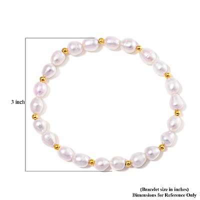 White Freshwater Pearl Stretch Bracelet in 14K Yellow Gold Over Sterling Silver