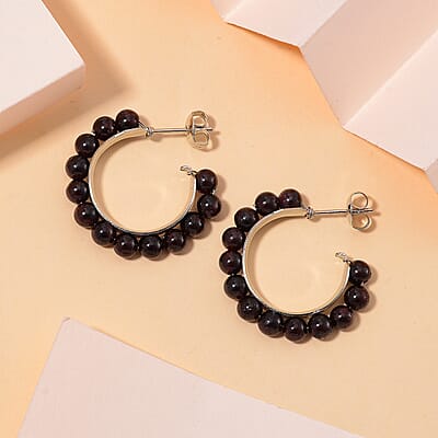 Mozambique Garnet Hoop Earrings in Stainless Steel 20.00 ctw