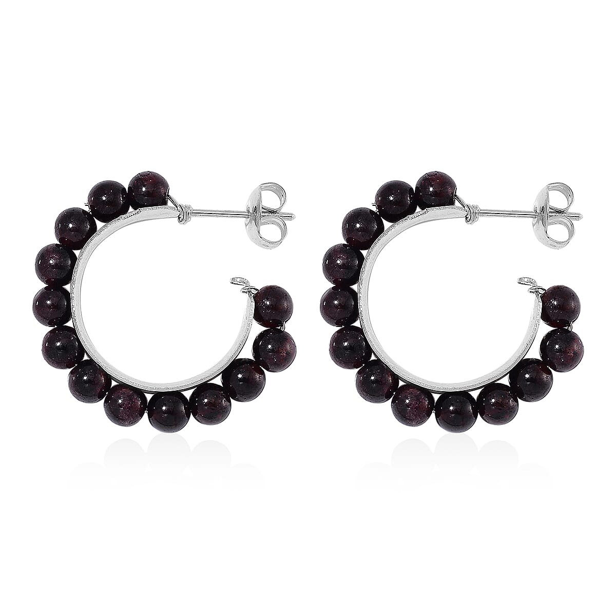 Mozambique Garnet Hoop Earrings in Stainless Steel 20.00 ctw