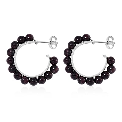 Mozambique Garnet Hoop Earrings in Stainless Steel 20.00 ctw