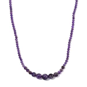 African Amethyst 4-12mm 130.00 ctw Beaded Necklace in Stainless Steel 18-20 Inches