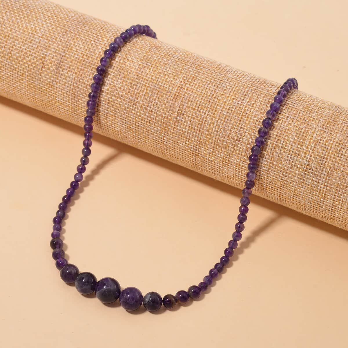 African Amethyst 4-12mm 130.00 ctw Beaded Necklace in Stainless Steel 18-20 Inches image number 1