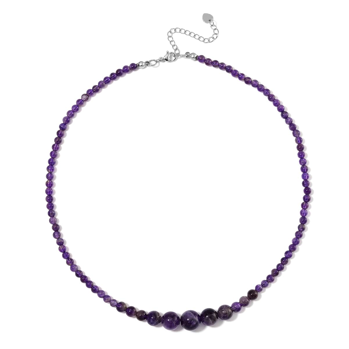 African Amethyst 4-12mm 130.00 ctw Beaded Necklace in Stainless Steel 18-20 Inches image number 2