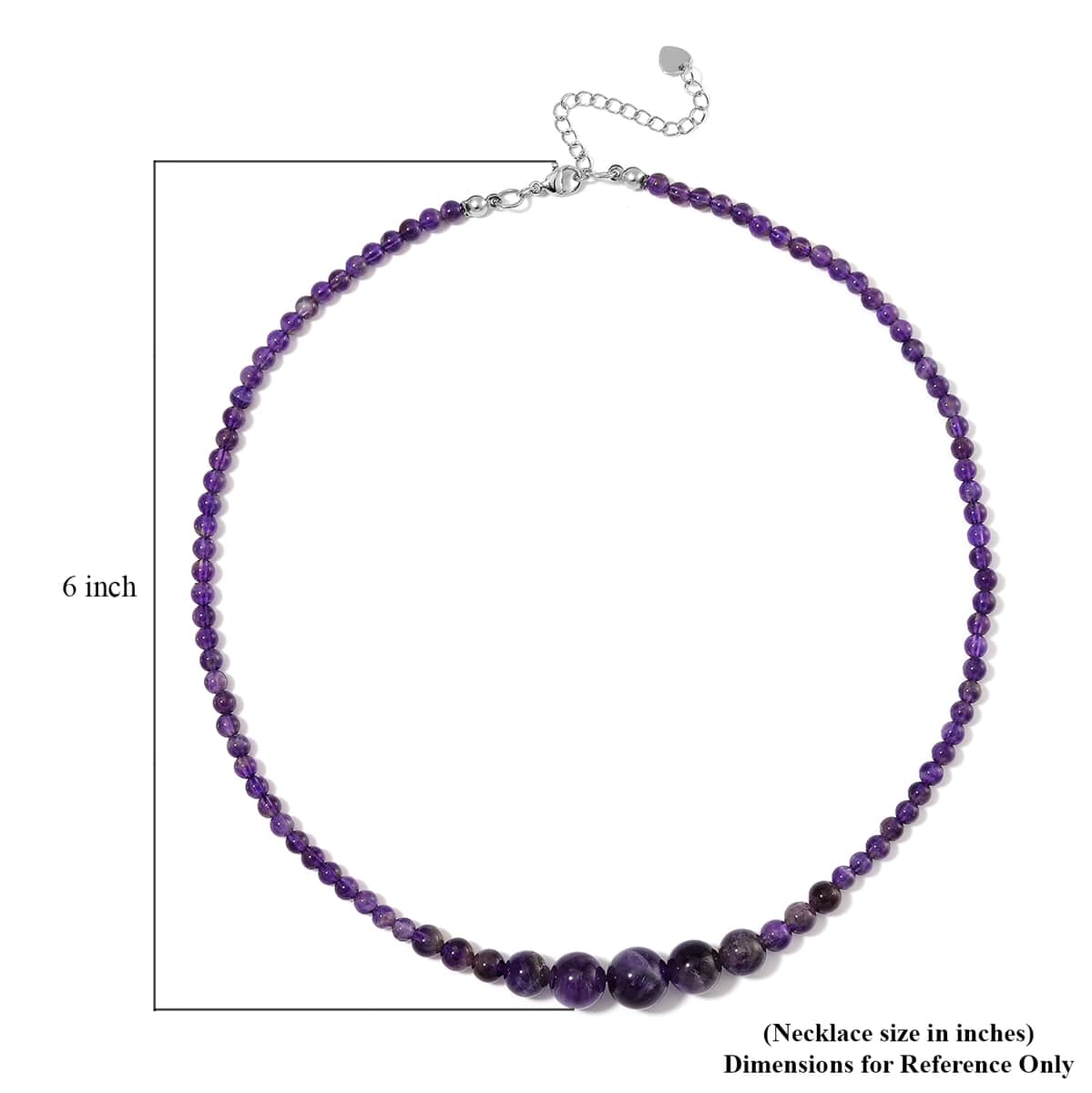 African Amethyst 4-12mm 130.00 ctw Beaded Necklace in Stainless Steel 18-20 Inches image number 5