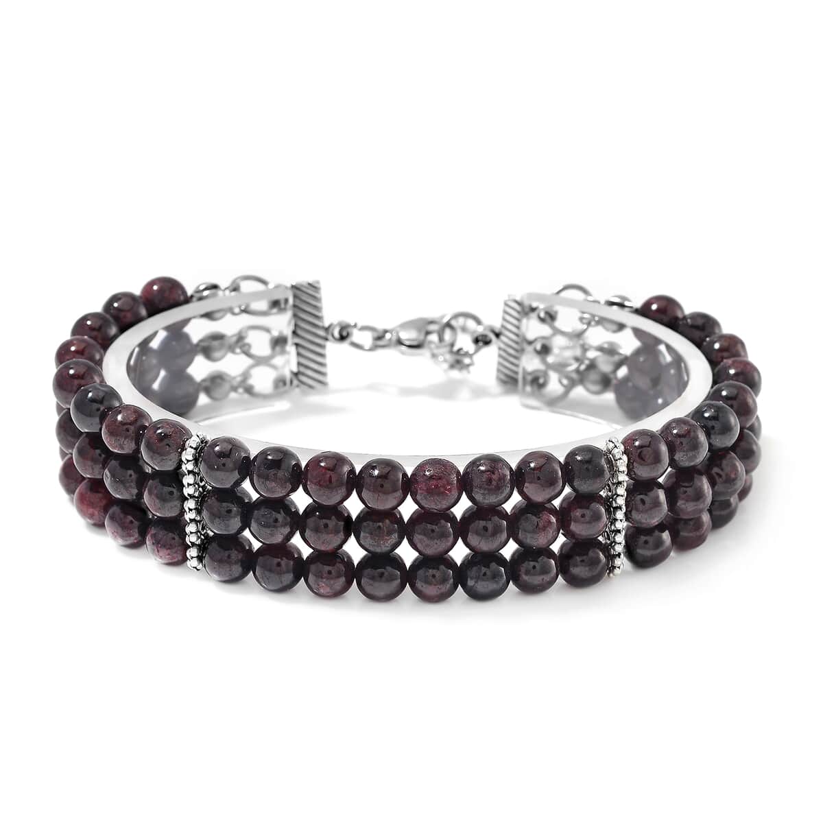 Mozambique Garnet 5-7mm Beaded Bracelet (7.00-9.00In) in Silvertone 140.00 ctw image number 0