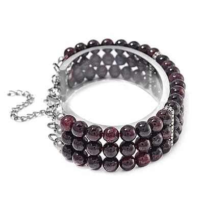 Mozambique Garnet 5-7mm Beaded Bracelet (7.00-9.00In) in Silvertone 140.00 ctw