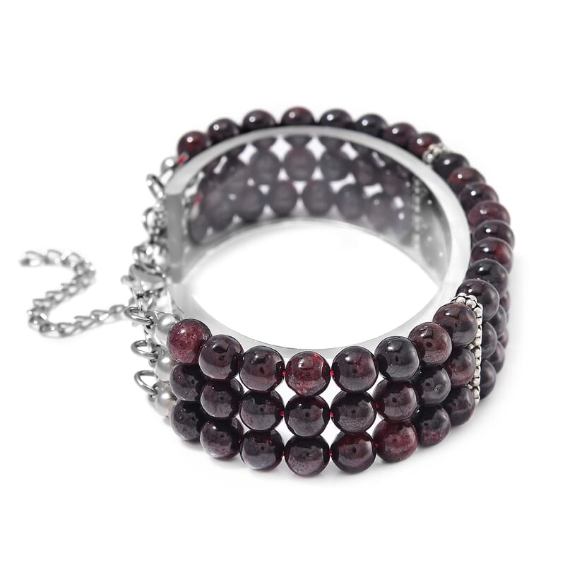 Mozambique Garnet 5-7mm Beaded Bracelet (7.00-9.00In) in Silvertone 140.00 ctw